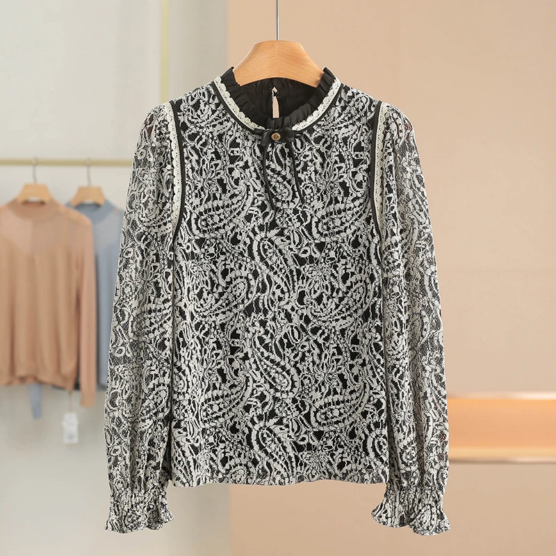 

Hanglang женские круглые Ne Knot irt Gentle Sle Long Sve полиэстер нейлон смесь повседневная одежда стандартного кроя