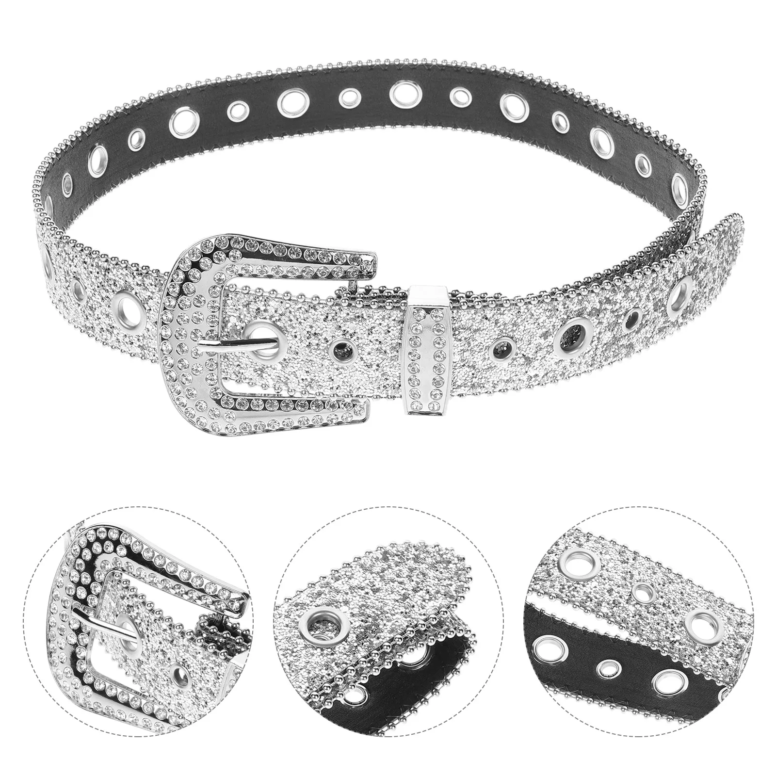 

Rhinestone Belt for Women Silver S Size Wide Waist Fashion Decorative Sparkly Belts Dresses Pants Bridal One piece PU