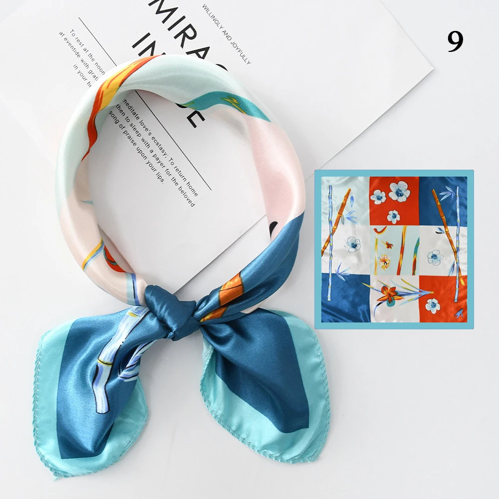 1PC DIY 50*50cm Decorative Head Scarf Butterfly Pattern Square Scarves Floral Print Satin Silk Scarf Elegant Scarf Small Shawls