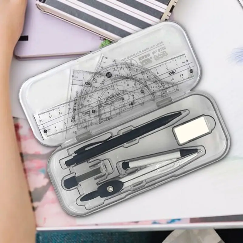 Geometry Set For Students 10X Math Geometry Kit Protractor Kit With Storage Box Student Supplies Math Tool Kit For School
