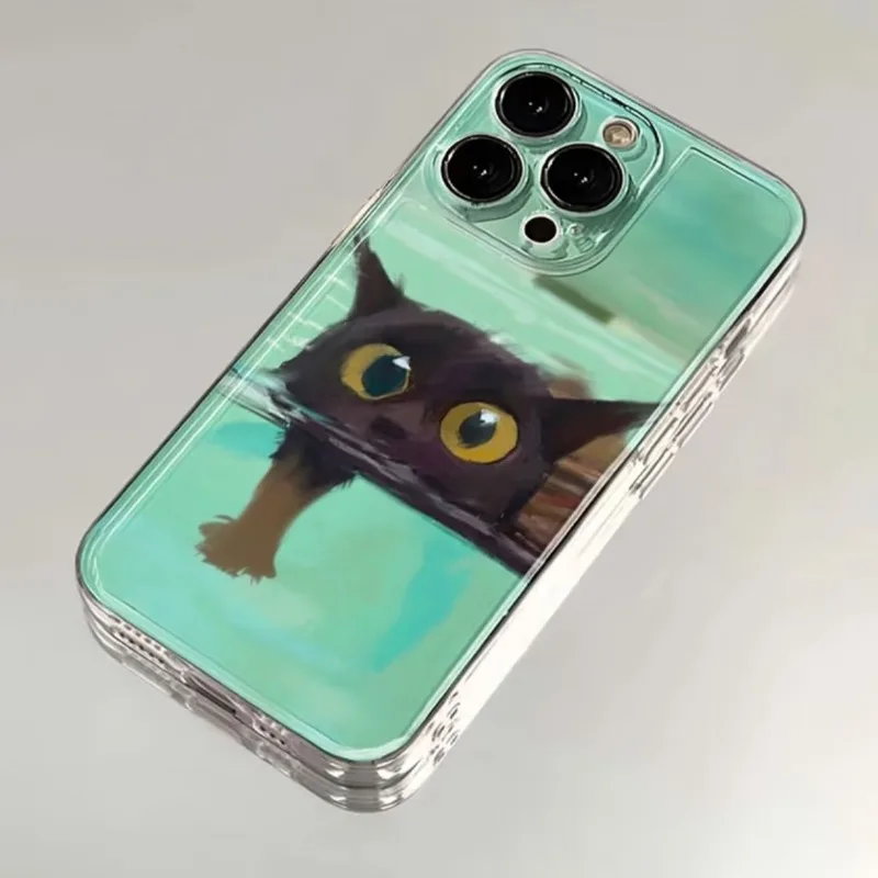 النفط اللوحة الأصفر الكلب الأسود القط قضية الهاتف آيفون 17 16 15 11 12 14 13 برو ماكس Mini X XS XR 7 8 Plus SE4 16e السيليكا يغطي #4