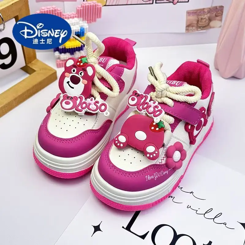 

2025 Disney Strawberry Bear Girls' Shoes - Leather Sneakers for Toddlers, Cute Cartoon Princess Casual Walking Shoes