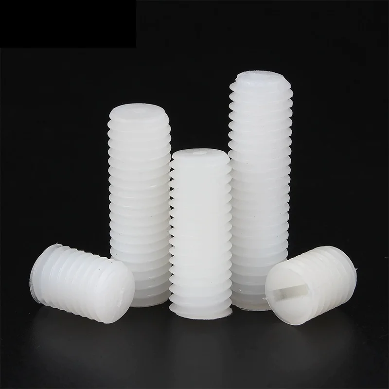 M3 M4 M5 M6 M8 M10 M12 Parafusos de uma palavra de nylon sem cabeça Isolados de plástico de nylon branco sem cabeça Parafuso sem cabeça