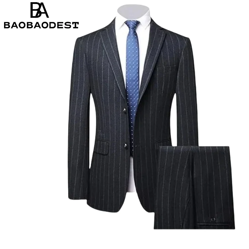 

2-Piece Pinstripe Suit for Men, Striped Single-Breasted Business Blazer Sets, Casual, Slim Cut, Formal Wedding Jacket