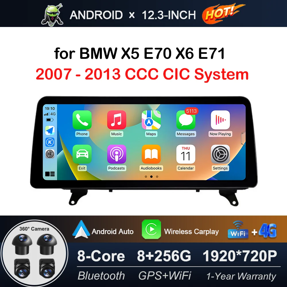 

12.3 inch for BMW X5 E70 X6 E71 2007 - 2013 CCC CIC System Car Radio GPS Navigation GPS Multimedia Player Wireless Carplay 4G BT