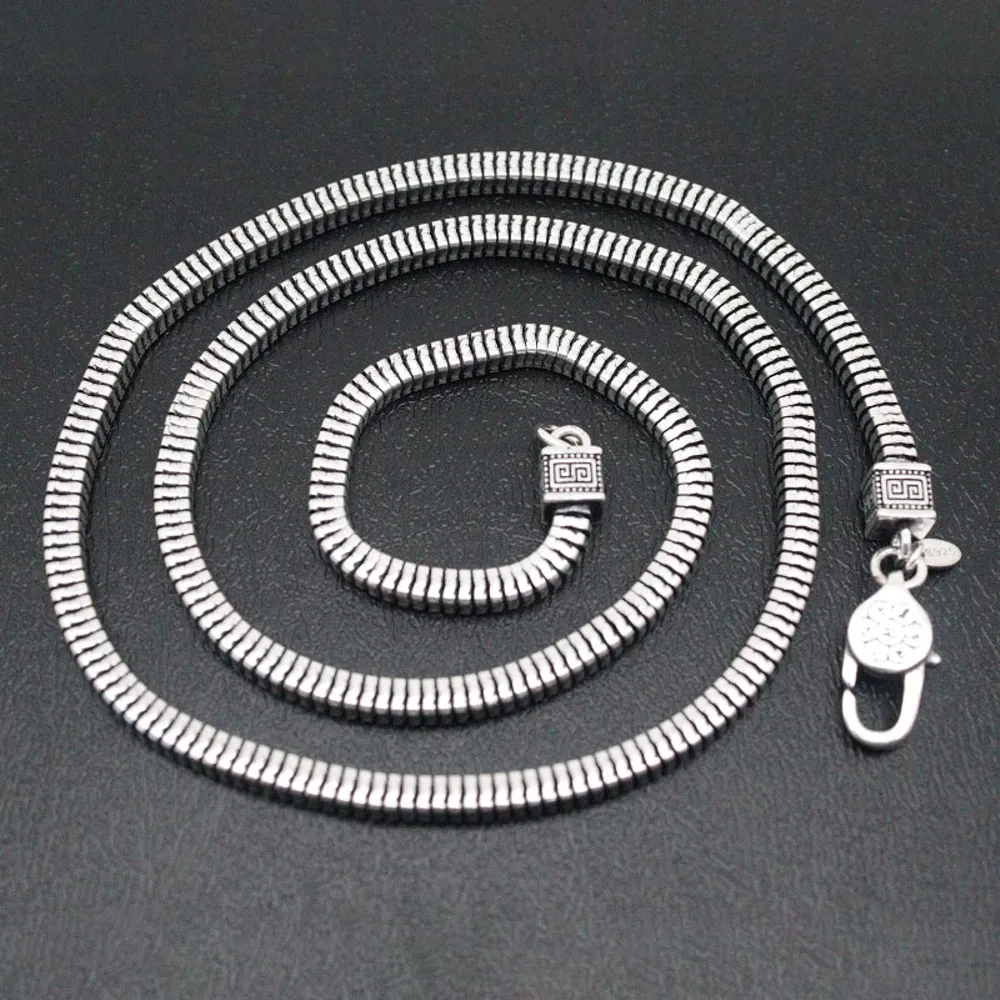 

Real Solid 925 Sterling Silver Chain Men 4mm Square Snake Earthworm Necklace 28-29g/55cm