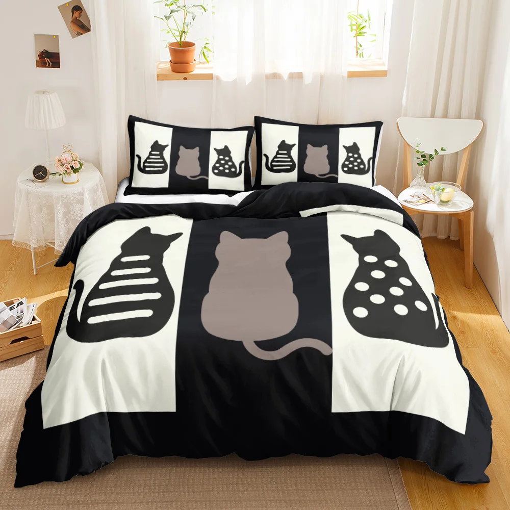 Cat Duvet Cover Set Digital Different Color Cartoon Cute Cat Bedding Set Bedclothes Double Queen King Size Polyester Qulit Cover