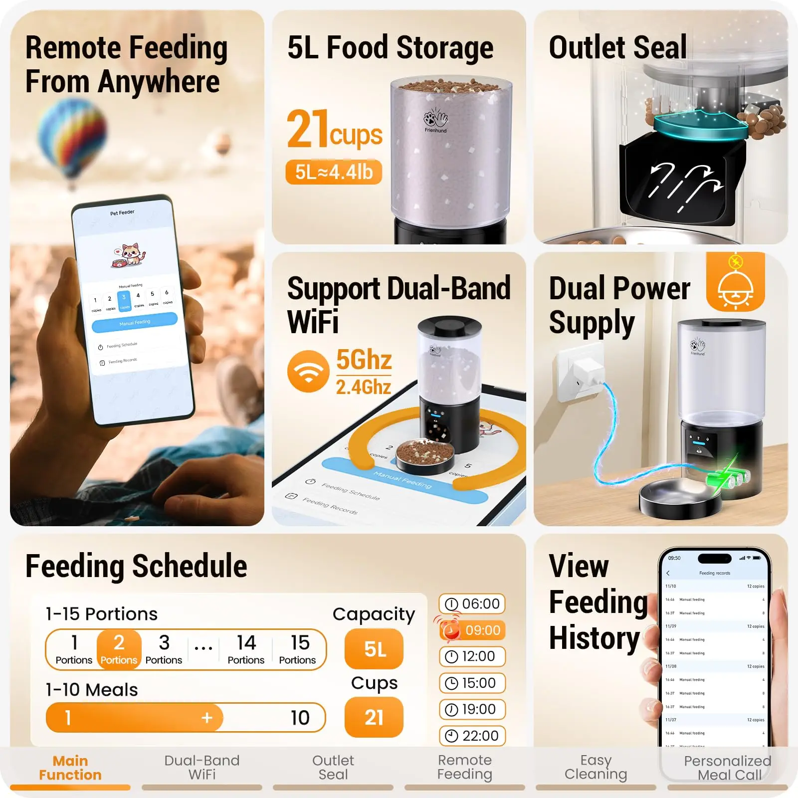 4L Large Capacity Smart Pet Feeder Automatic Timing Quantitative Offline Voice Control Cat Dog Food Dispenser Pet Supplies