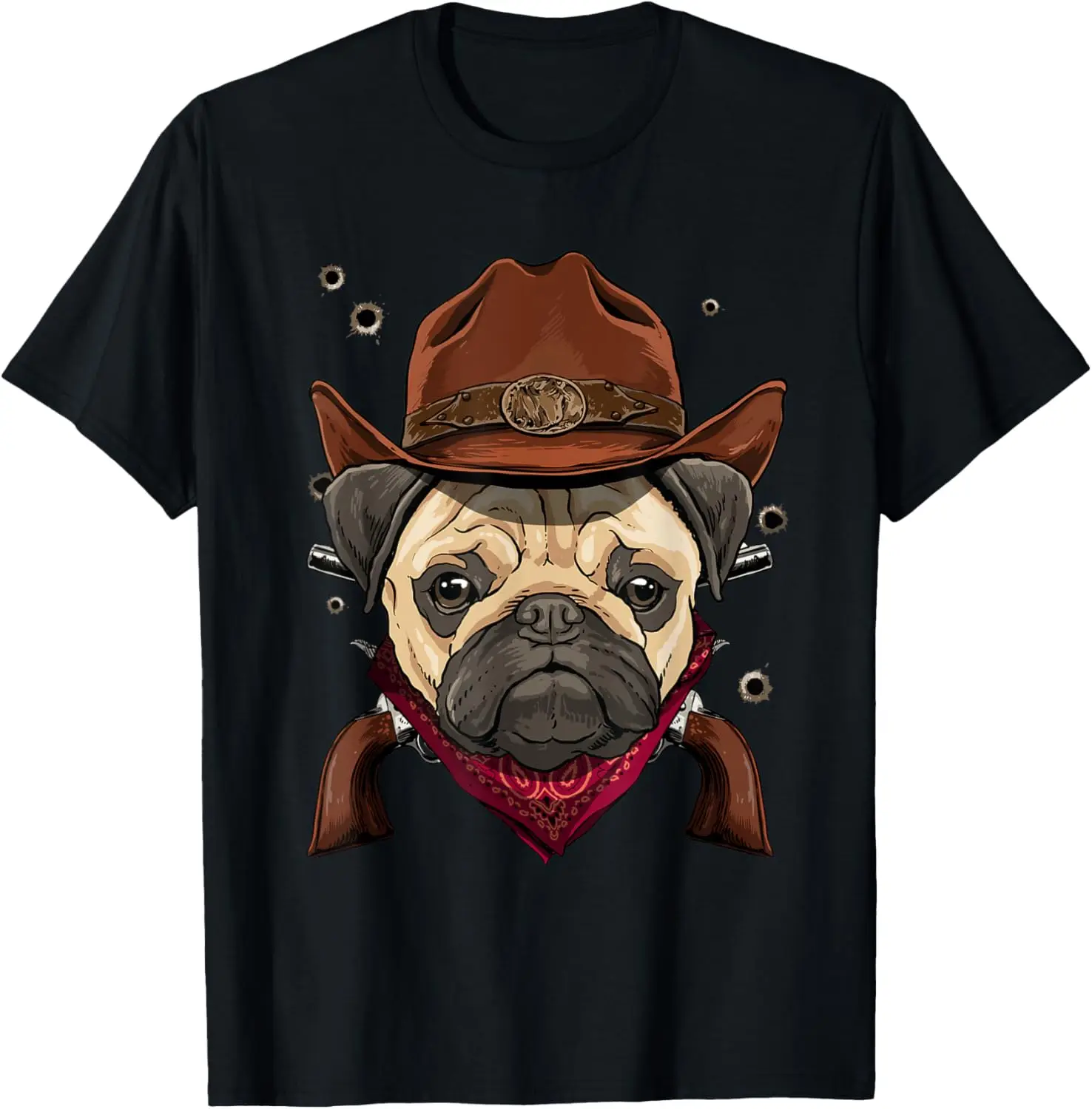 Cowboy Pug Western Rodeo Cowboy Hat and Bandana Dog T-Shirt