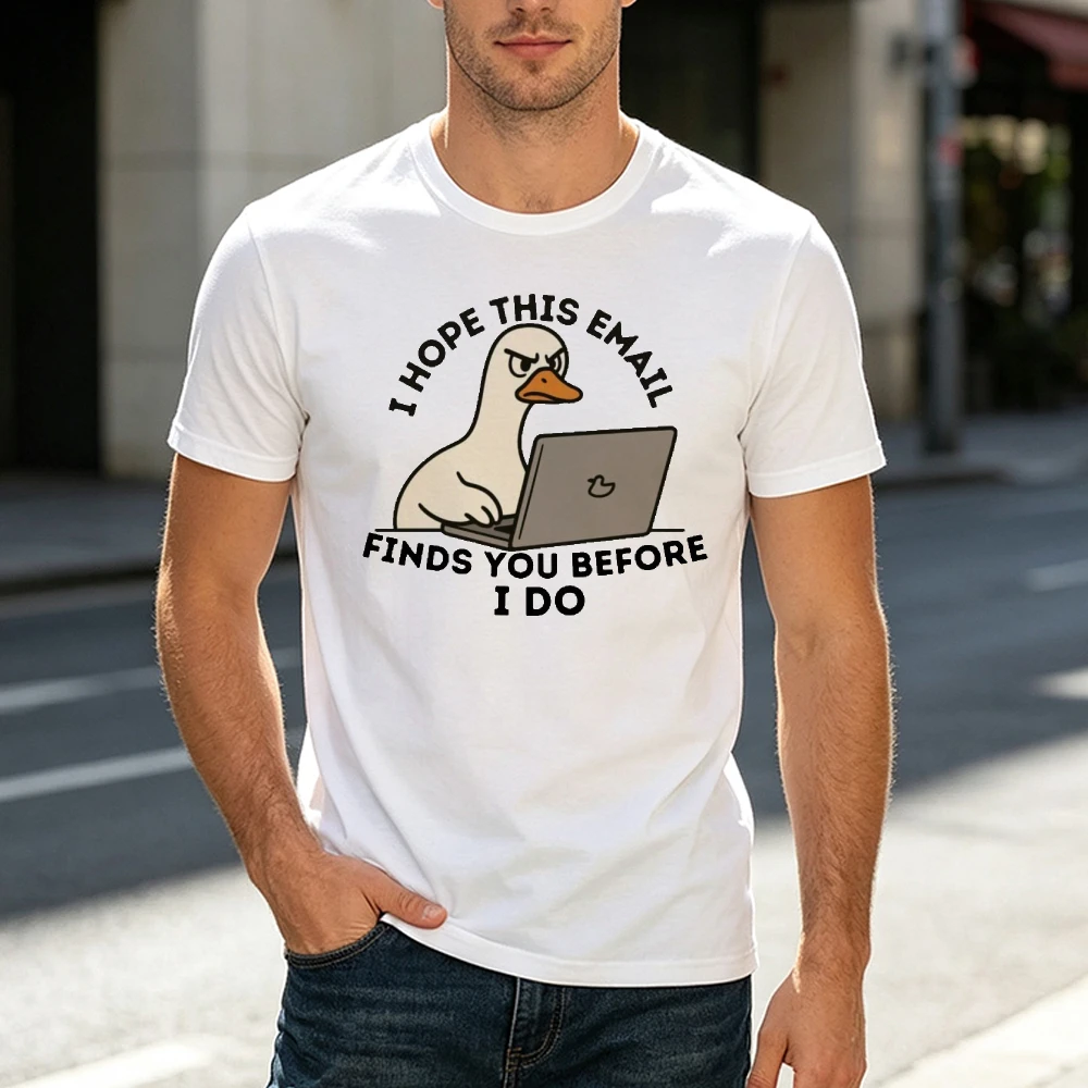 Angry Goose Typing Email Funny Office Humor T Shirt Unisex White Short Sleeve Tee Boss Coworker Gift Top Workwear Streetwear