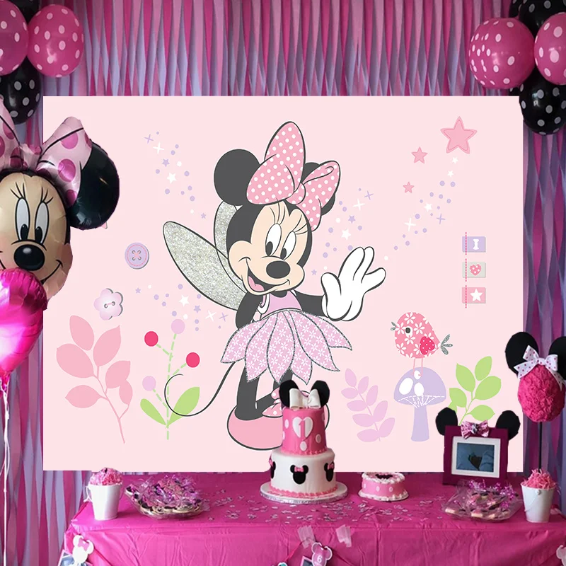 Disney Princess Wing Minnie Mouse Backdrop Party Supplies Photography Backdrop Birthday Background Girls Boys Decoration