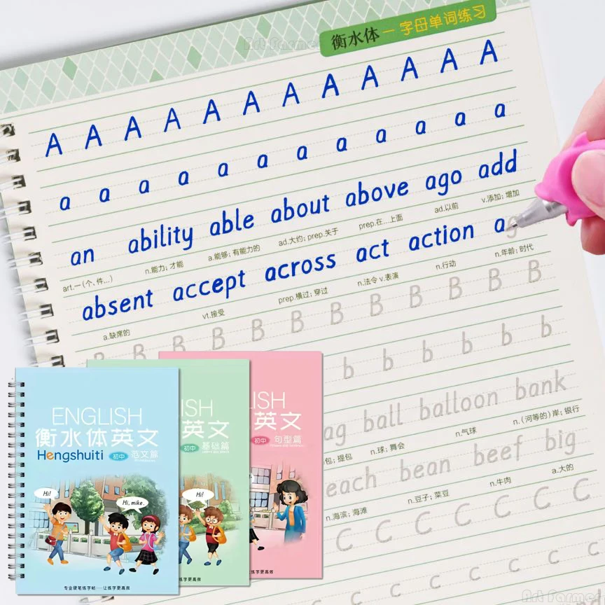 

3 Pcs English Italic Groove Practice Copybook Reusable Handwriting Practice Calligraphy Book English Alphabet Word Can Be Reused