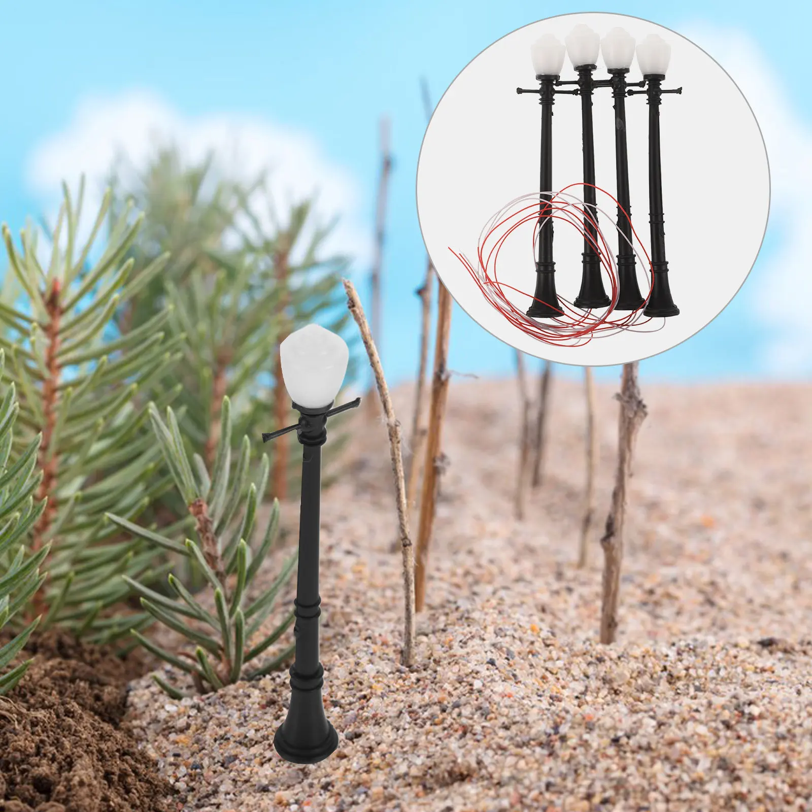 

4 шт. Имитационные уличные фонари с двойной головкой, прочные миниатюрные модели из АБС-пластика для архитектурных мини-садов и микроландшафтов