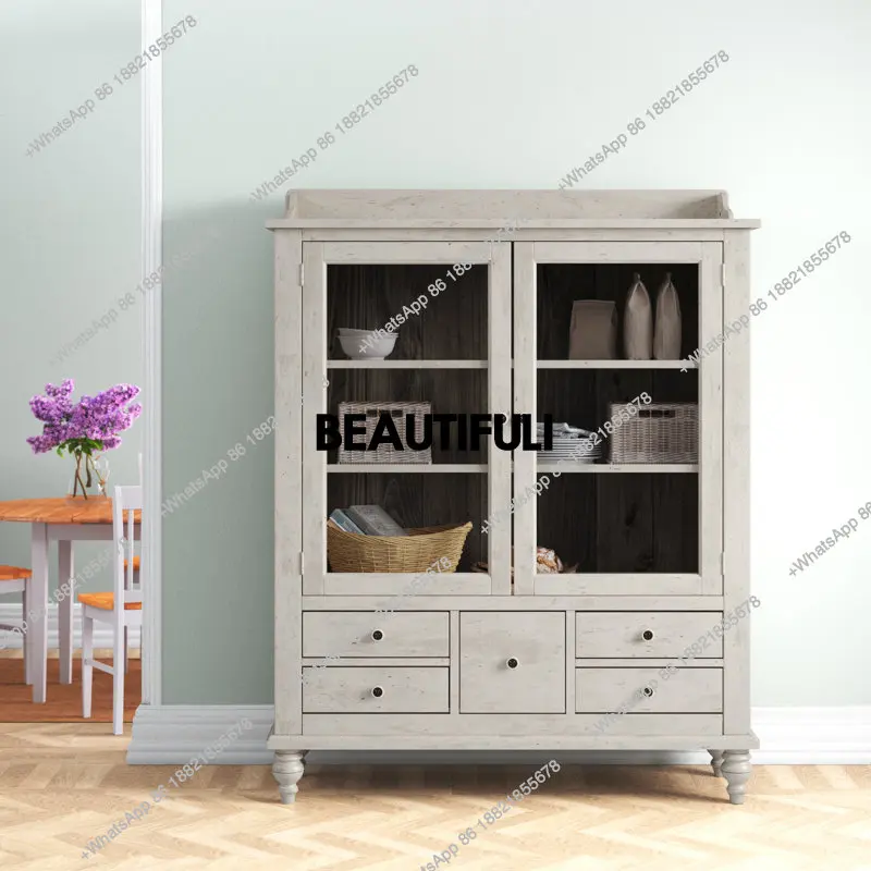 

Living room wooden tableware cabinet ceramic display cabinet with glass door and drawers