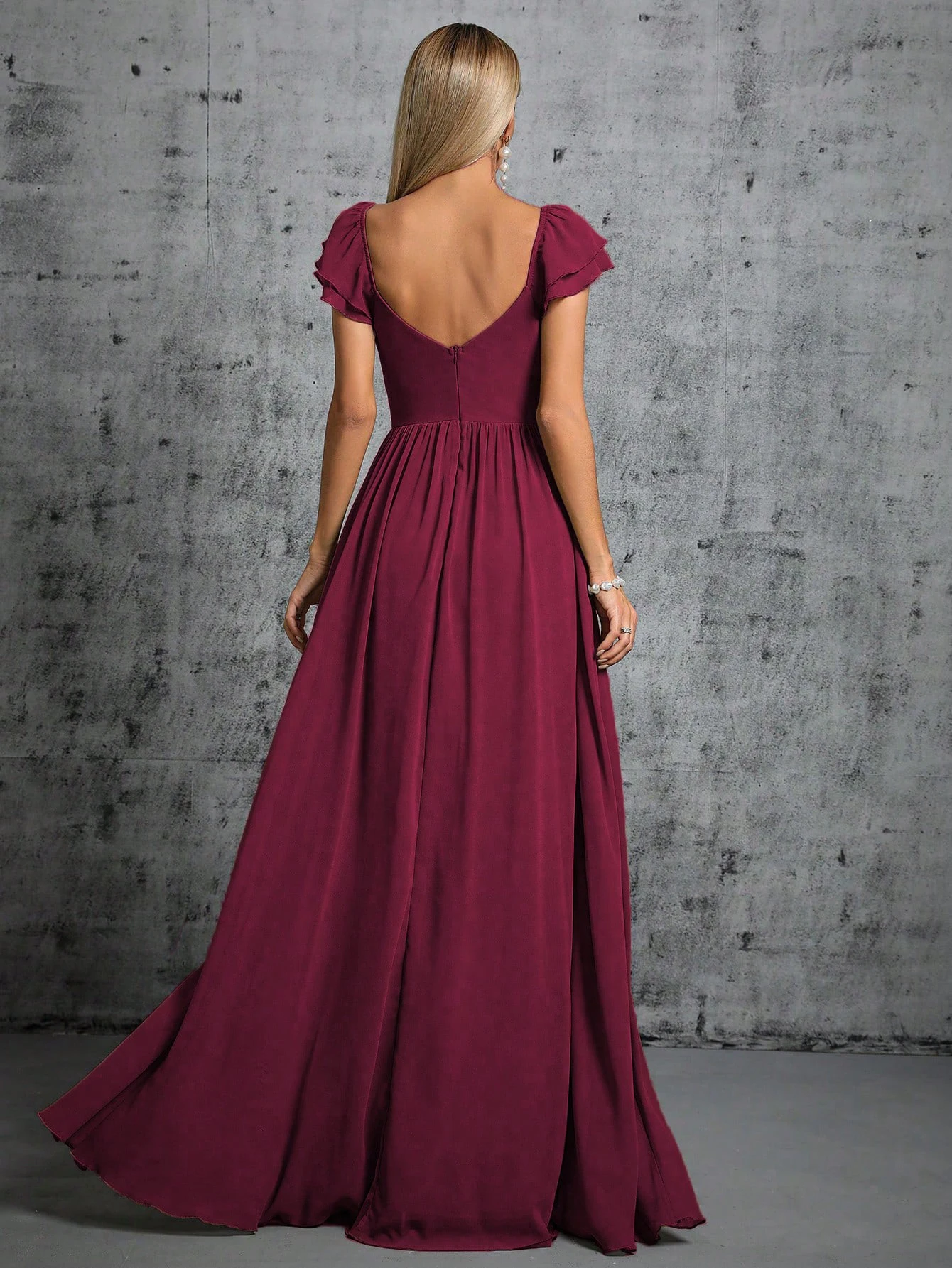 Mgiacy Horseshoe collar ruffled sleeves clasp open evening ball dress Party dress Bridesmaid dress