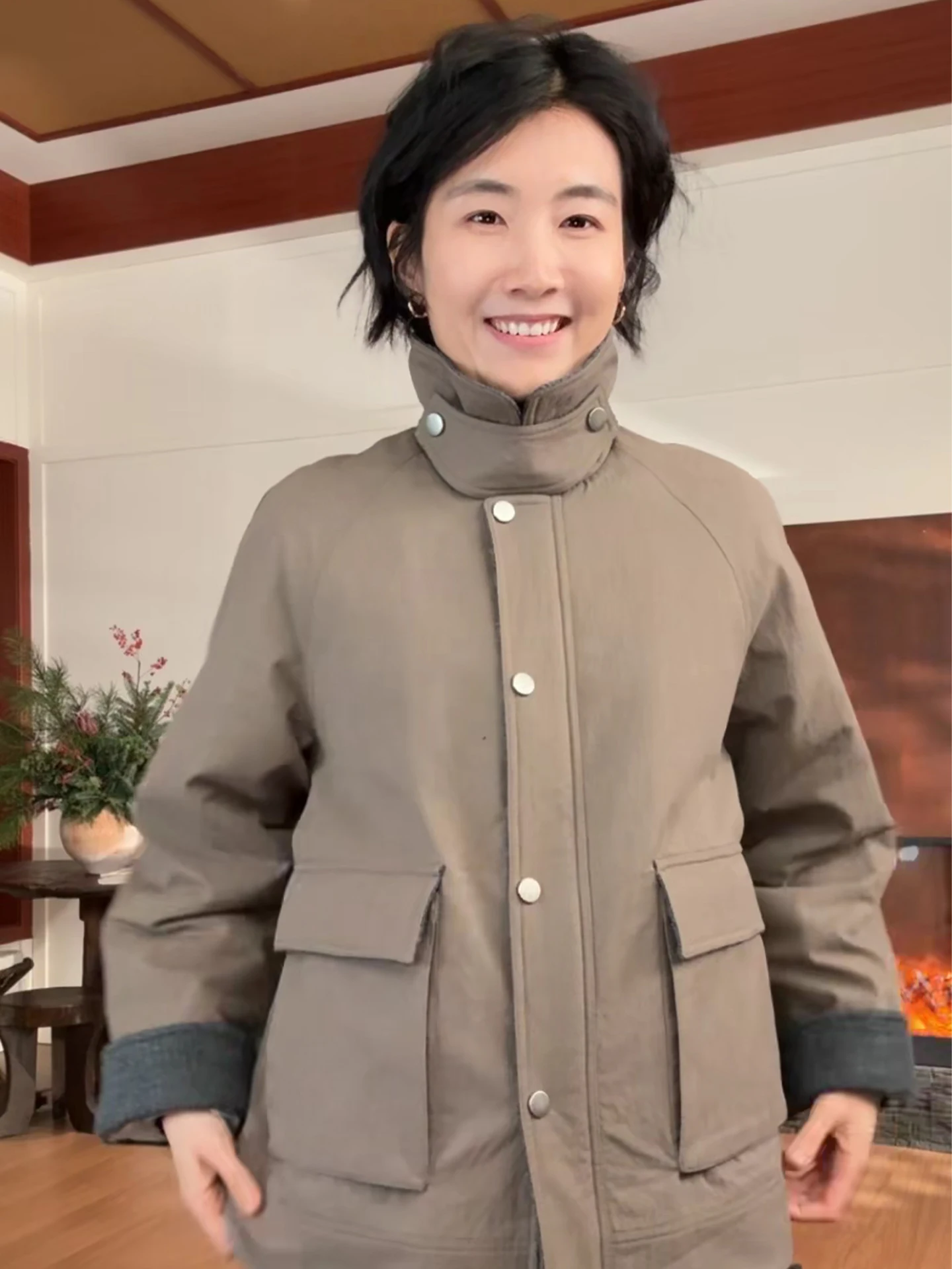 

Теплое шерстяное пальто цвета кэмел Langqing Tong, повседневная хлопковая рабочая куртка свободного кроя с воротником на молнии и длинными рукавами