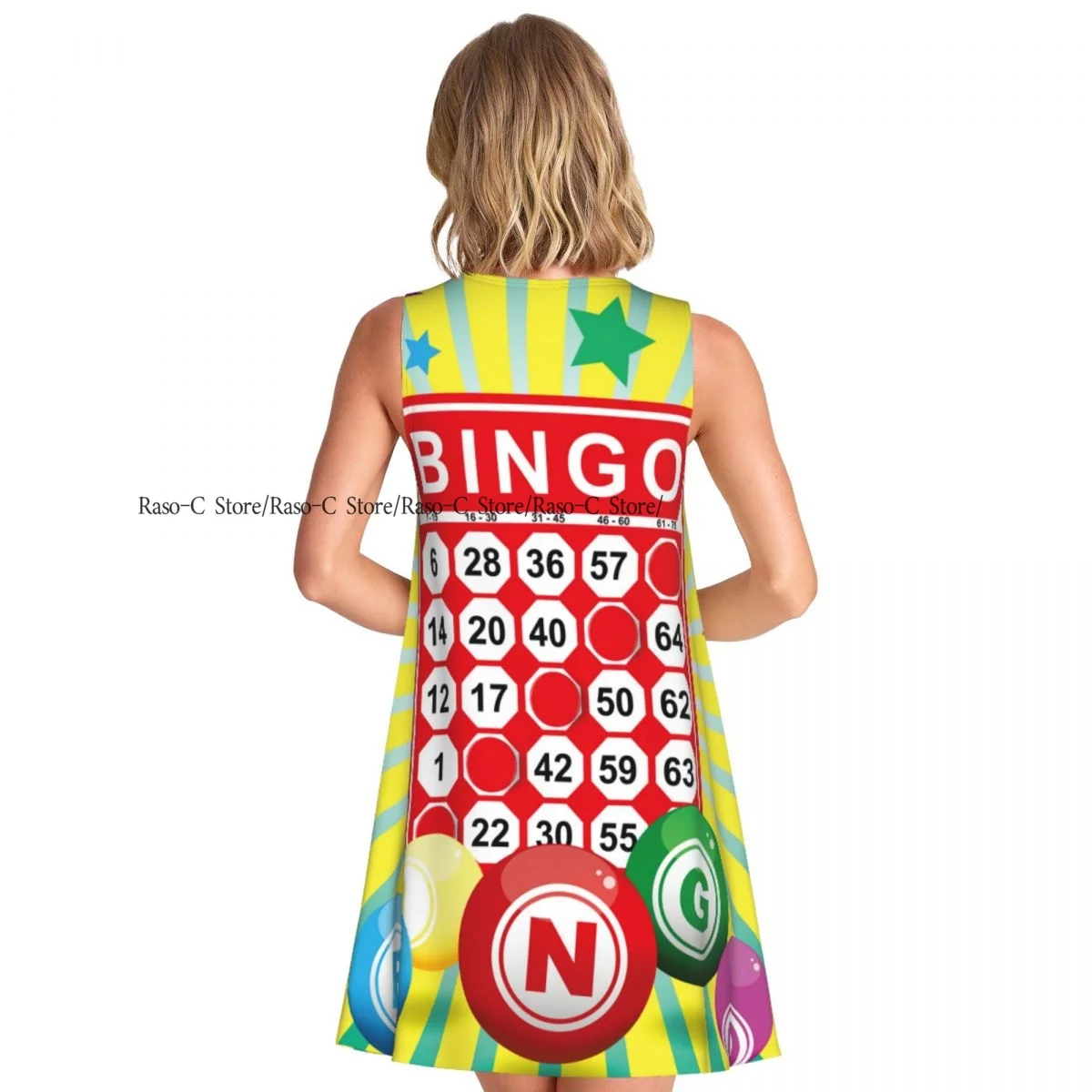 Women's Dress Summer Casual T Shirt Dresses Beach Cover up Bingo Card And Ball Tank Dress