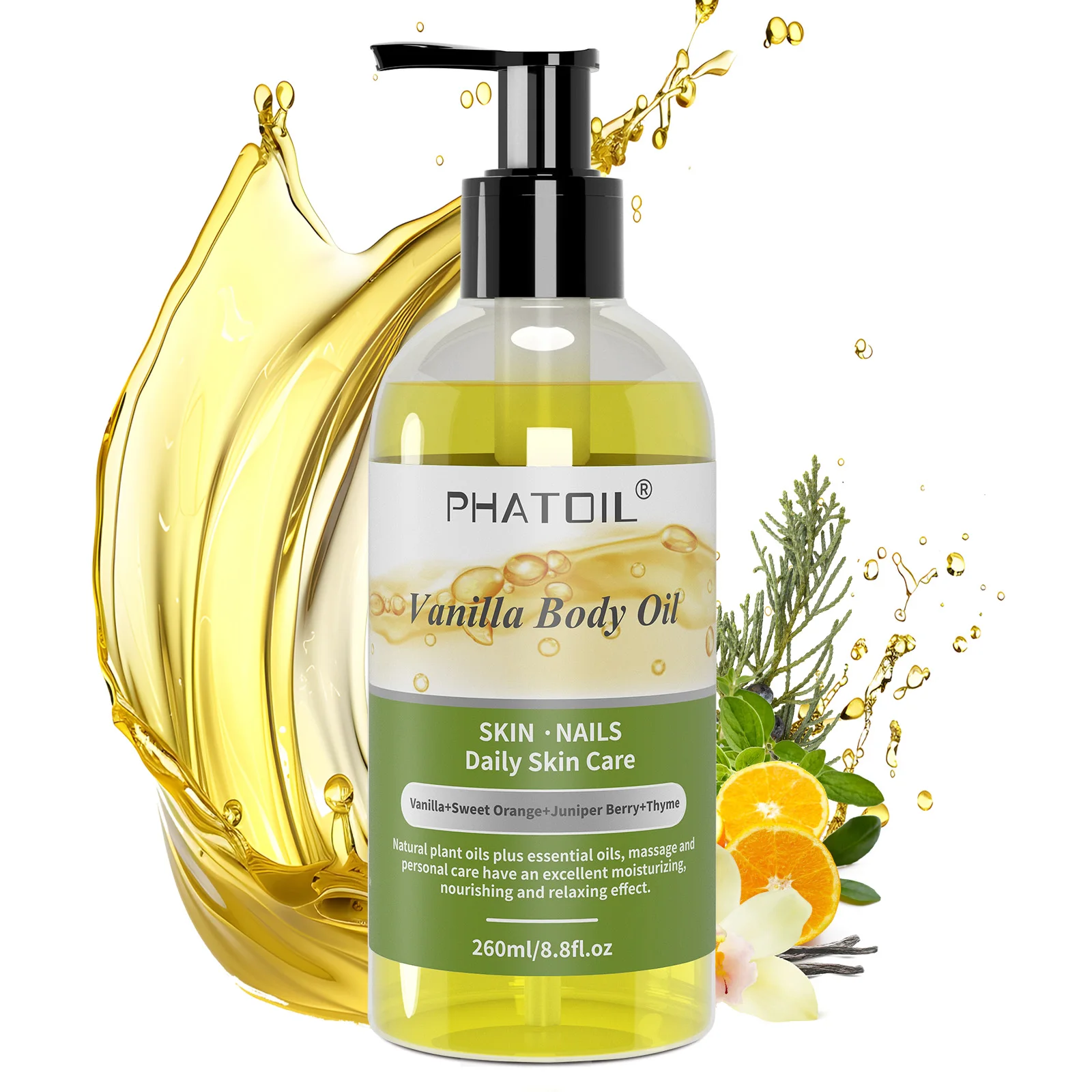 PHATOIL 260ML Body Oil For Nourishes & Soothes Your Skin Vanilla Ginger Grapefruit Rose Lavender Frankincense Massage Body Oils