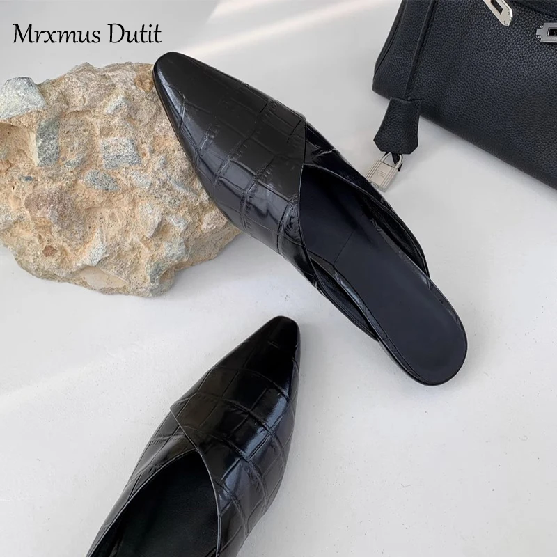 Mrxmus Dutit 2023 Fashion New Women Moroccan Style Summer Pointed Head Flats Slippers Solid Simple Casual Slip-on Shoes Female