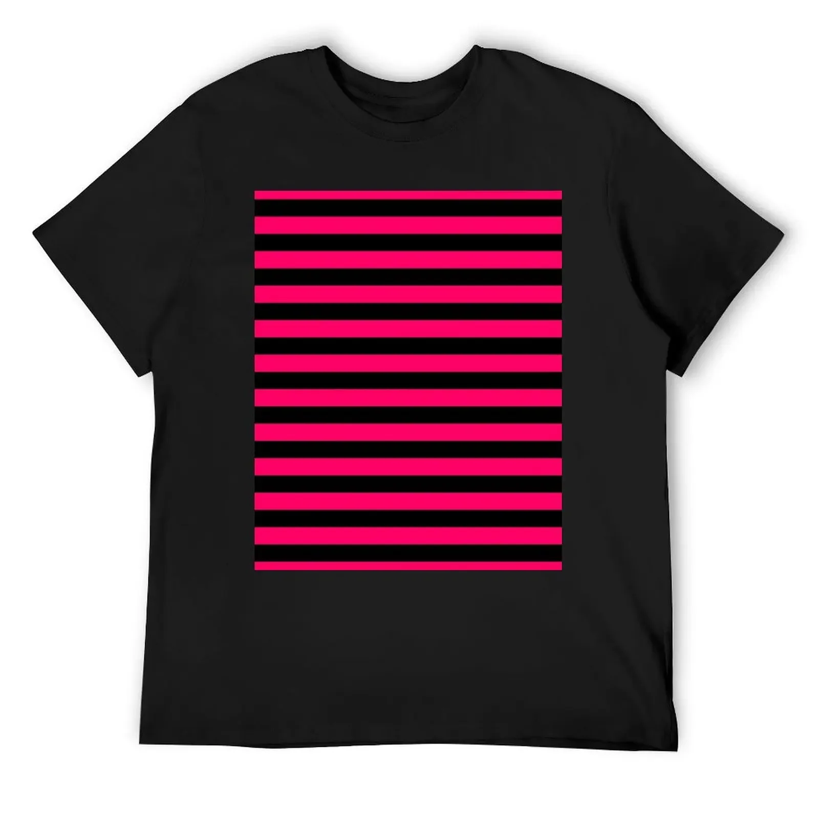 Bright Fluorescent Hot Pink Neon and Black Horizontal Stripes T-Shirt blue archive rapper graphic tees t shirt men 100℅ cotton