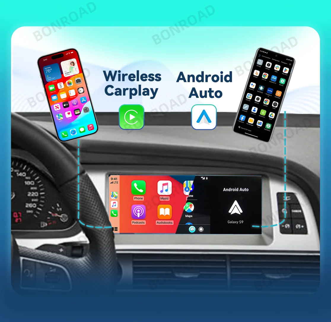 BONROAD-reproductor multimedia de radio para coche, pantalla táctil de 8,9 pulgadas para Audi A6 C6 4F 2005-2015 con CarPlay inalámbrico, Android, Auto Airplay 2