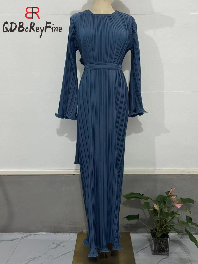 Eleganckie sukienka plisowana damska biurowa, damska z długim rękawem Sexy Vestidos De Mujer czarne sukienka urodzinowa na imprezę Maxi dla kobiet