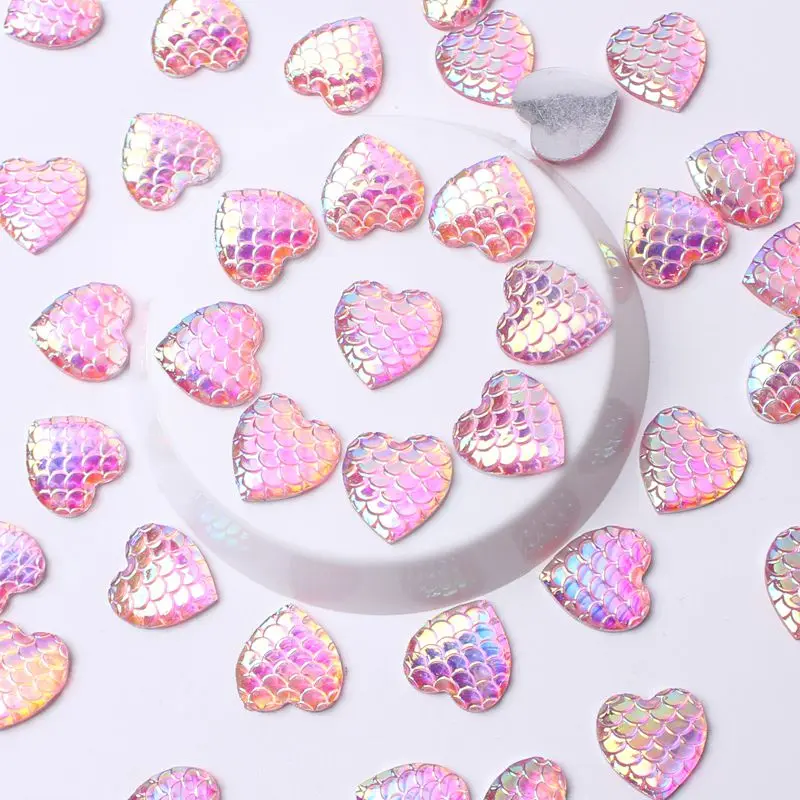 12mm 40Pcs Fish Scale facets Peach Heart style resin rhinestone for  colour love Nail Art Mobile DIY Decorative Accessories