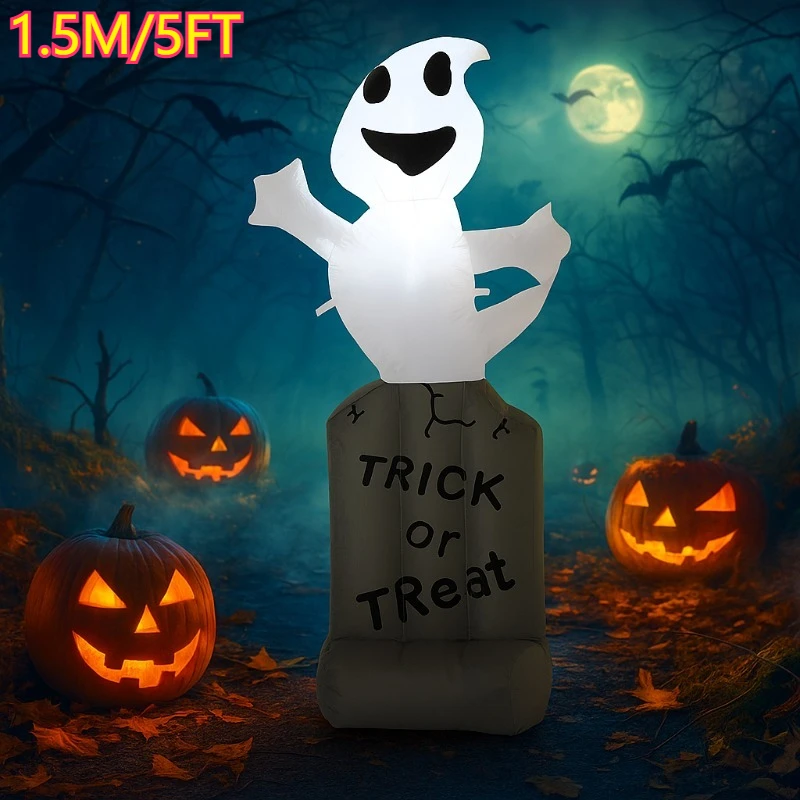 Juguetes inflables de 1,5 M/5 pies, murciélago negro para Halloween en lápida, luces Led, decoración, césped gigante, juguetes inflables, decoraciones exteriores familiares