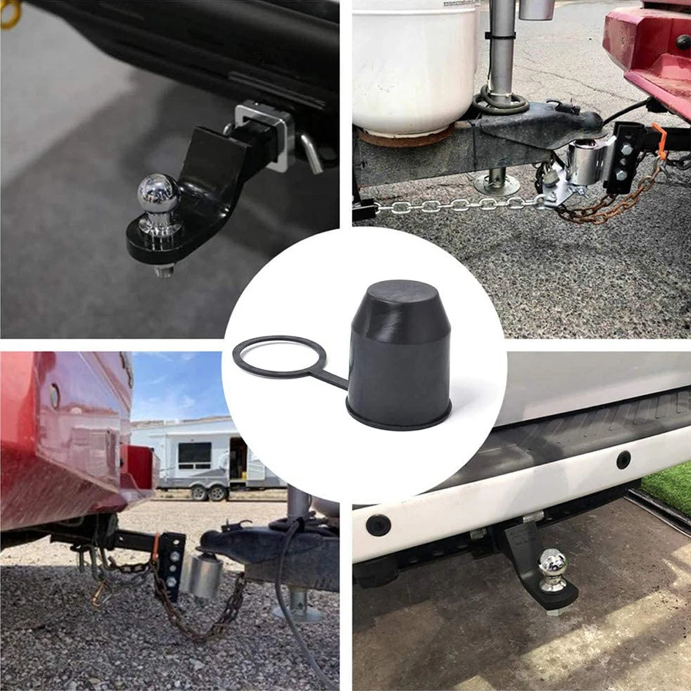 Universal 50mm Auto Tow Bar Ball Cover Accessories Durable Black Cap Towing Hitch Caravan Car Trailer Towball Protective Cover