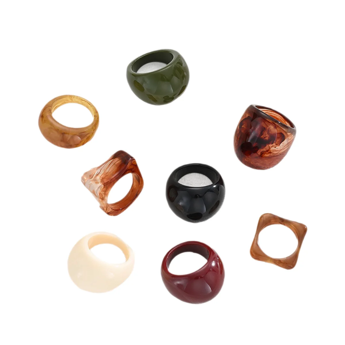 8-teiliges Set modischer, breiter, großer Fingerringe aus Harz für Damen, bunte, geometrische Knöchelringe aus Acryl, weiblicher Boho-Party-Schmuck – Detail 5