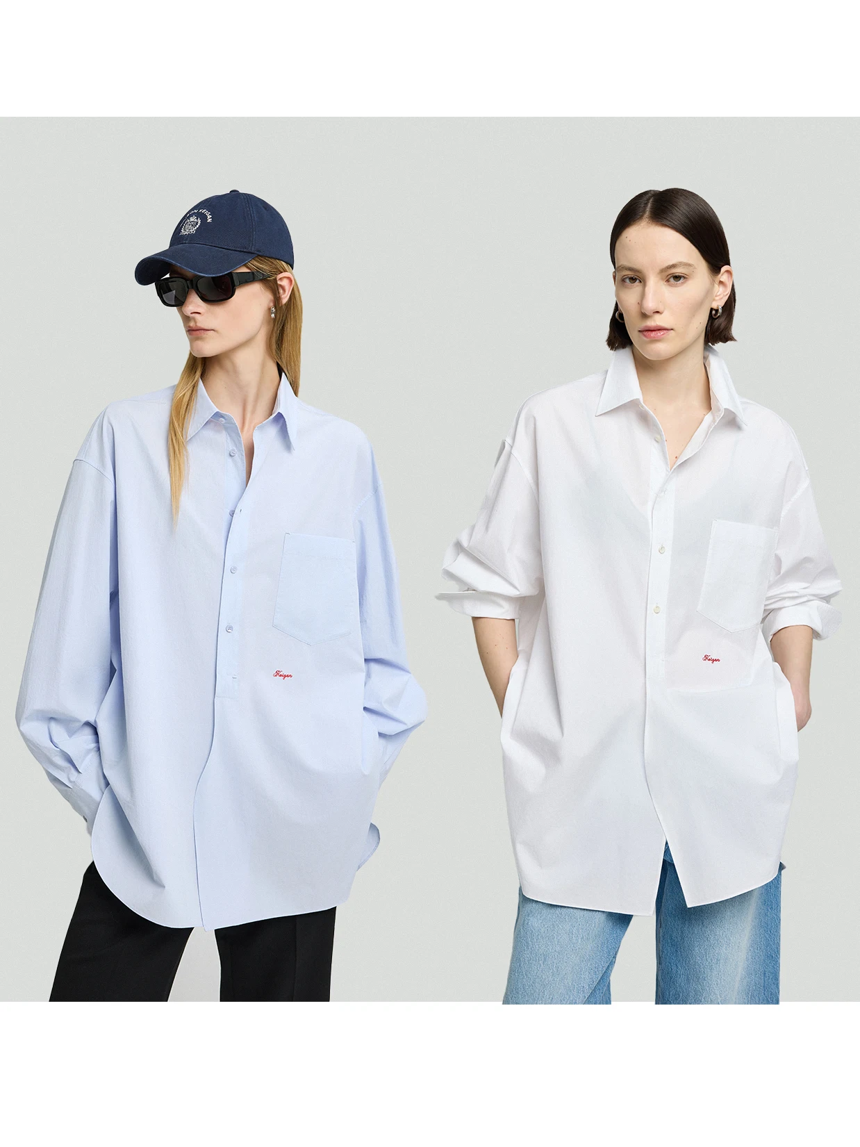 

KEIGAN Loose Fit Long Sleeve Shirt Embroidered Velvet Lightweight Transparent Overlapping Layers Casual Style Pure Cotton