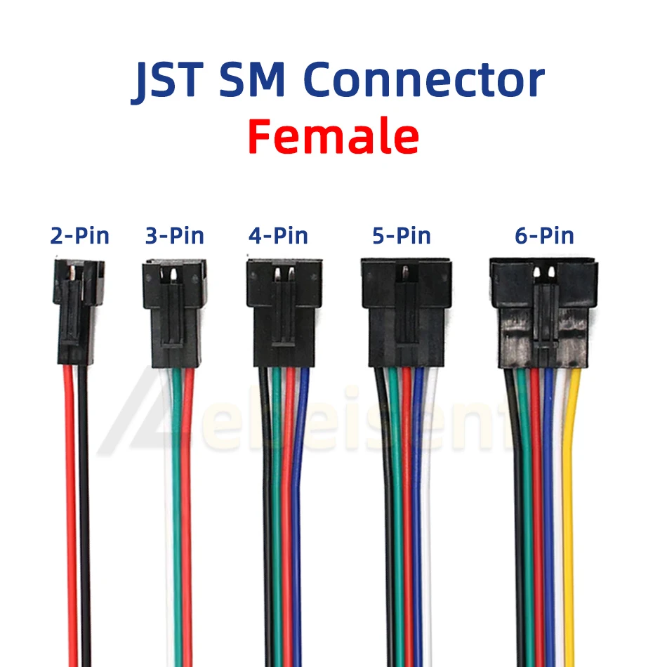 2 3 4 5 6 Pin LED Strip JST SM Connector Male or Female Adapter Plug JST Connector Terminal with 15CM 22AWG Wire for Light Strip