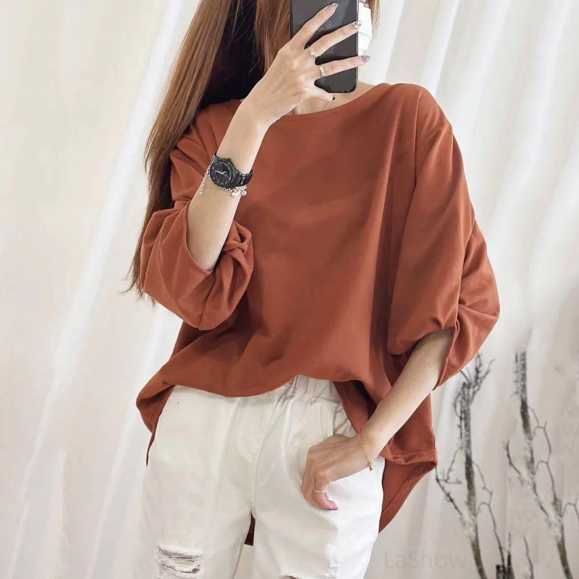 

Fashion Loose Fit Women's O-Neck Solid Color Half Sleeves T-Shirt for Spring and Summer, Casual Tops for Daily