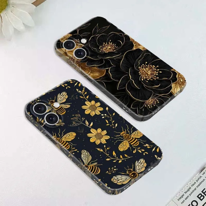 

Beautiful Black Gold Flower For Apple iPhone 17 16 16E 15 14 13 12 11 Air Pro Max Plus Feilin Protective Shell Phone Case