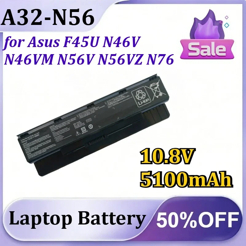 [NEW] A32‑N56 10.8V 5100mAh for Asus F45U N46V N46VM N56V N56VZ N76 Laptop Li‑ion Battery