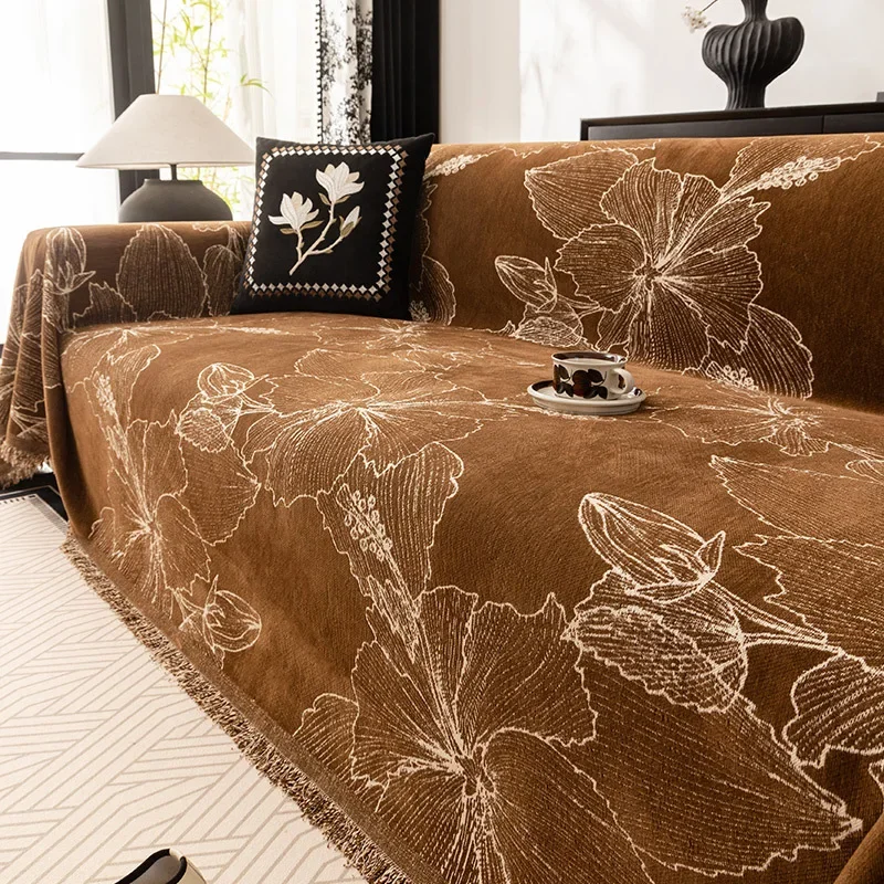High-End Chenier Floral Sofa Towel with Tassels French Printed Sofa Blanket for Home Office Cozy Anti-Scratch Home Accessories