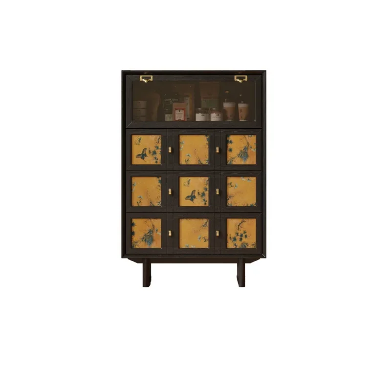 

Retro French rattan all solid wood six-bucket cabinet solid wood household Japanese storage cabinet