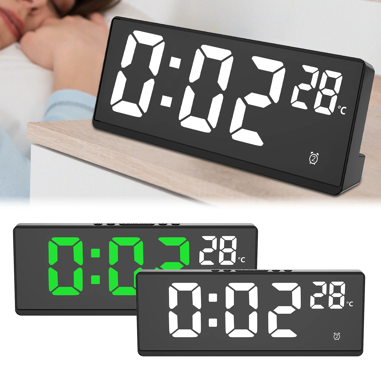 

Digital Alarm Clock Large Number USB Charging 3 Adjustable Alarm Volumes 5 Dimmers Date Snooze LED Desk Clock for Bedroom