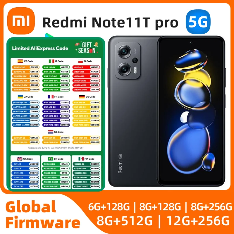 Global ROM Xiaomi Redmi Note 11T Pro 5G Dimensity 8100 144Hz LCD Eye-protection Screen 5080mAh 67W Fast Charging used phone