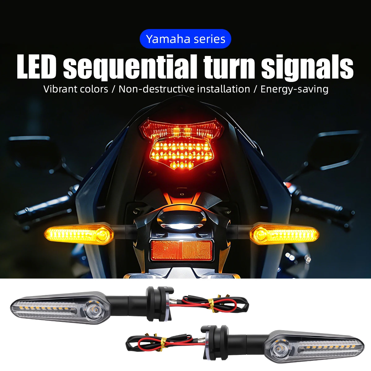 1/2Pairs Motorcycle LED Turn Signal Lights Front Rear Amber Indicator Flasher Blinker Lamp For YAMAHA / R1 R6 R125 R3