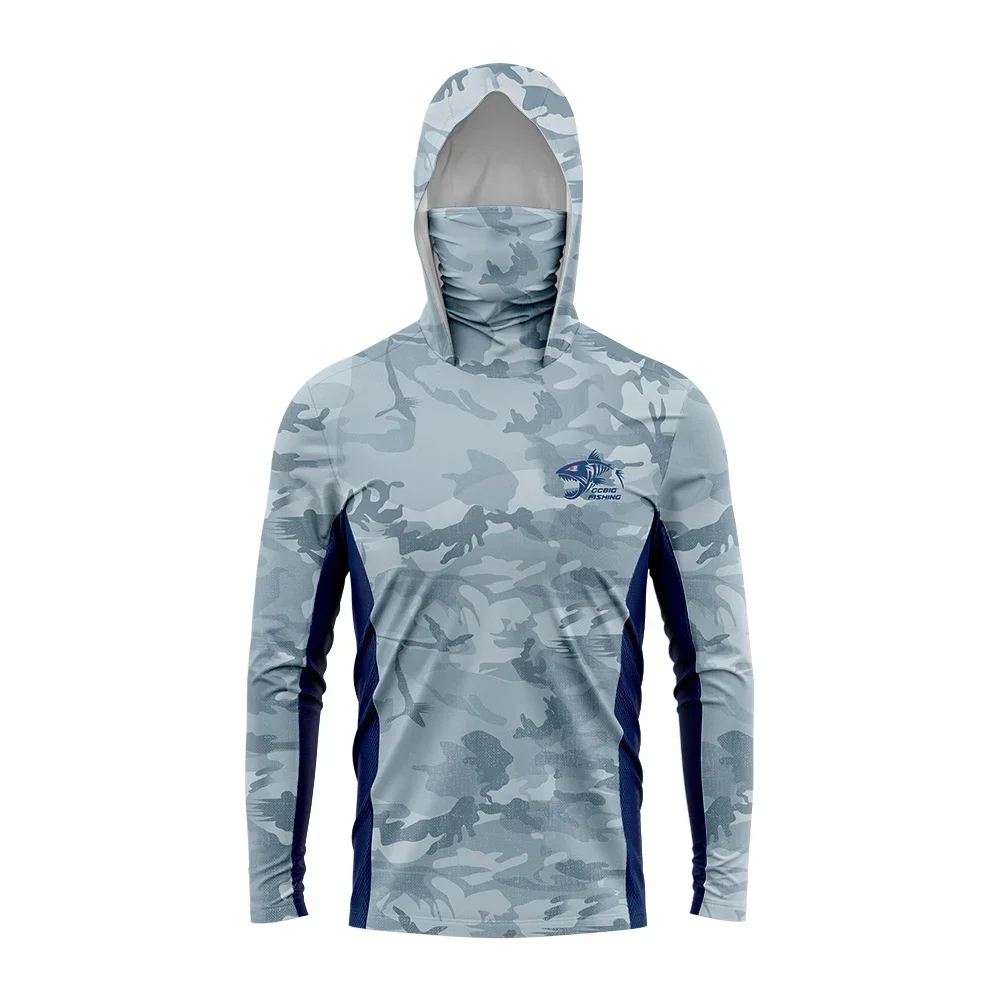 Men Camo Sun Protection Fishing Hoodie, Quick Dry UV Shirt With Face Mask view 4