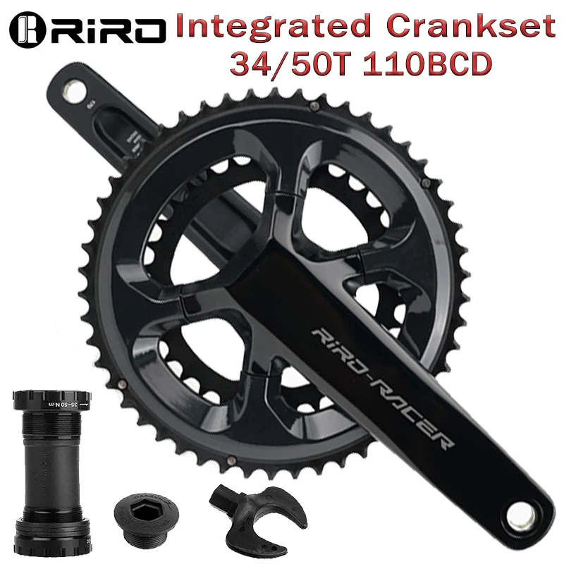 RIRO Road Bike Integrated Crankset 110BCD 10/11/12S Ultralight 50/34T Bicycle Double Sprocket 170mm Crank Arm folding Bike Parts