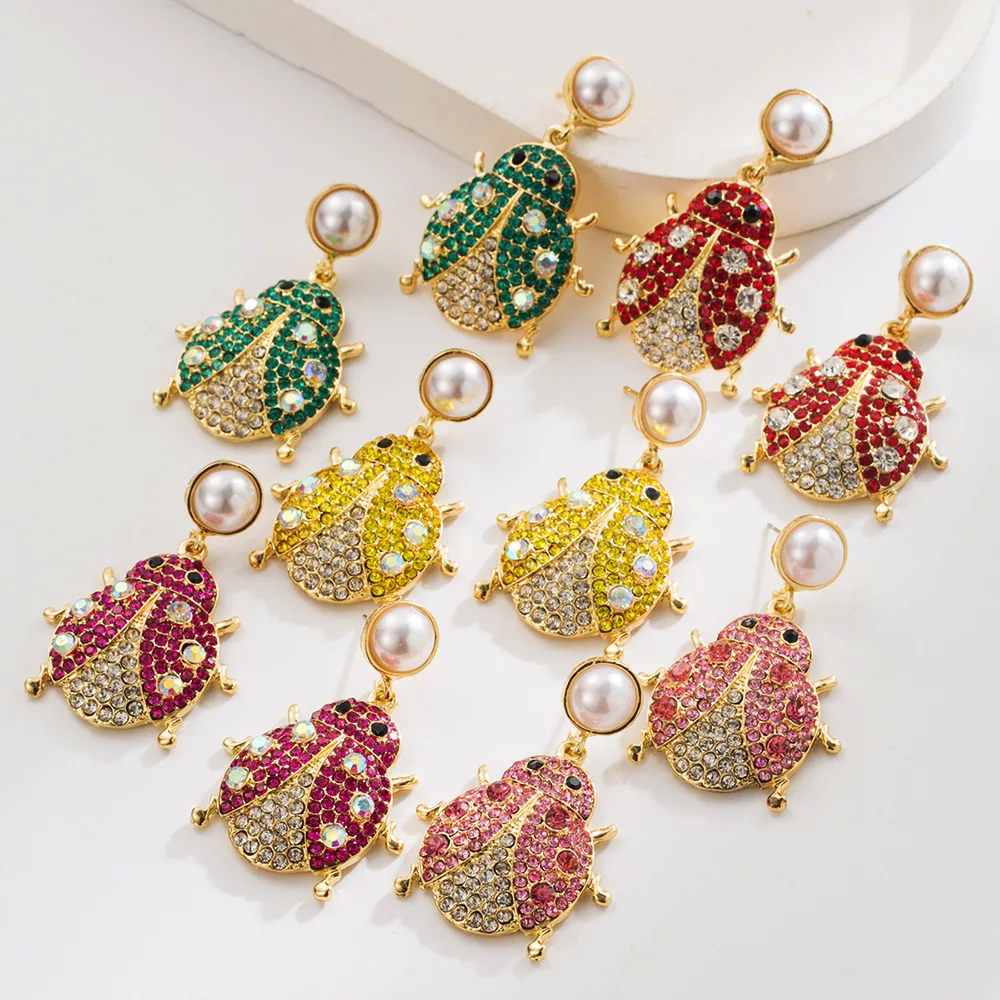 Digadagu металлические стразы божья коровка висячие серьги новые женские преувеличенные элегантные серьги ювелирные аксессуары