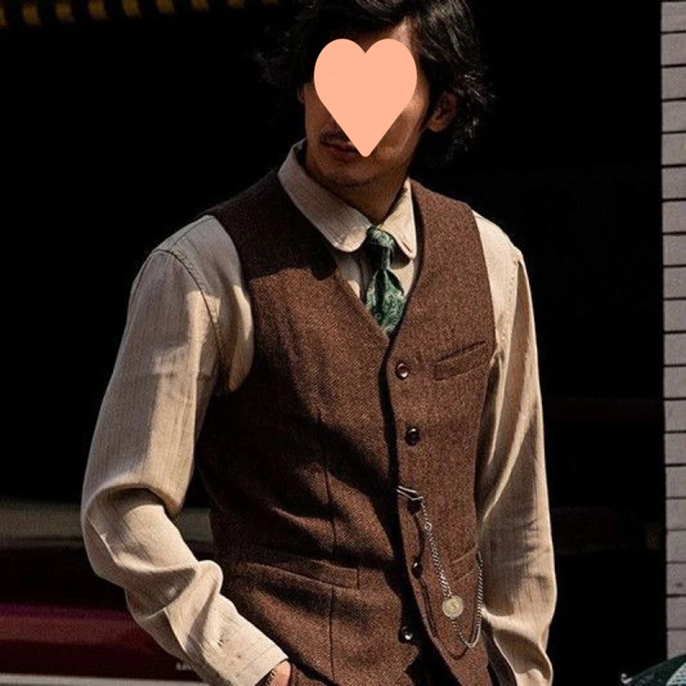 

G9263 new independent retro British tweed groom suit vest men's vintage stitching suit vest wool