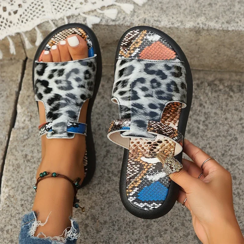 Casual Sandals 2024 Leopard Flats Slippers Women Summer Shoes Outdoor Beach Dress Slides Walking Cozy New Femme Flip Flops