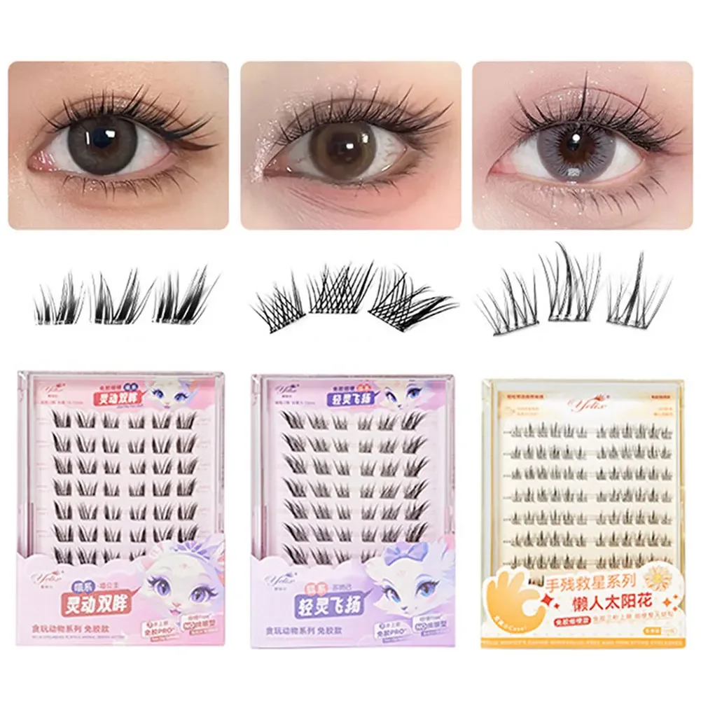 10 Rows 60 Clusters Sunflower Self Adhesive Lashes Glue Free Reusable DIY Segmented Natural Soft No Glue Needed