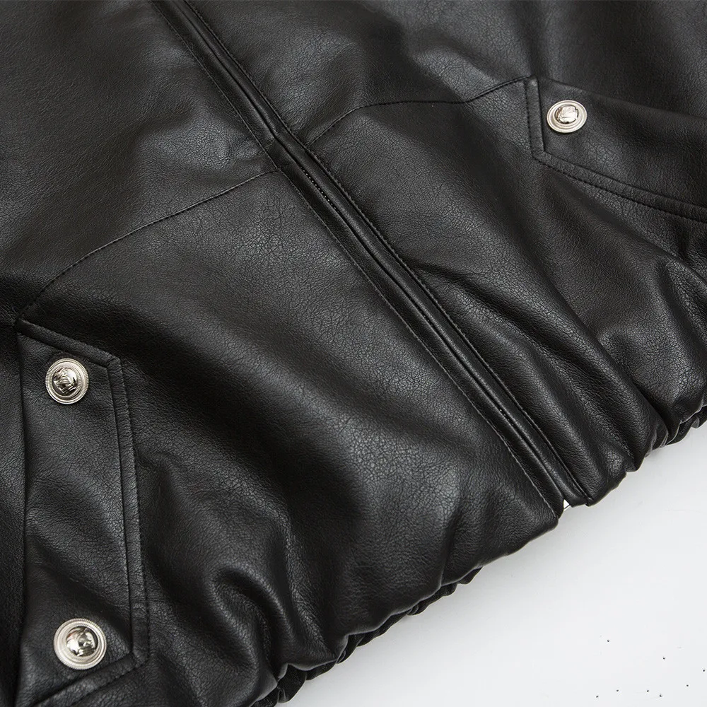 2025 الشتاء الرجال مشعر طوق مقنعين بولي Leather سترة جلدية منفذها القطن سميكة معطف دافئ النمط الأمريكي ملابس خارجية