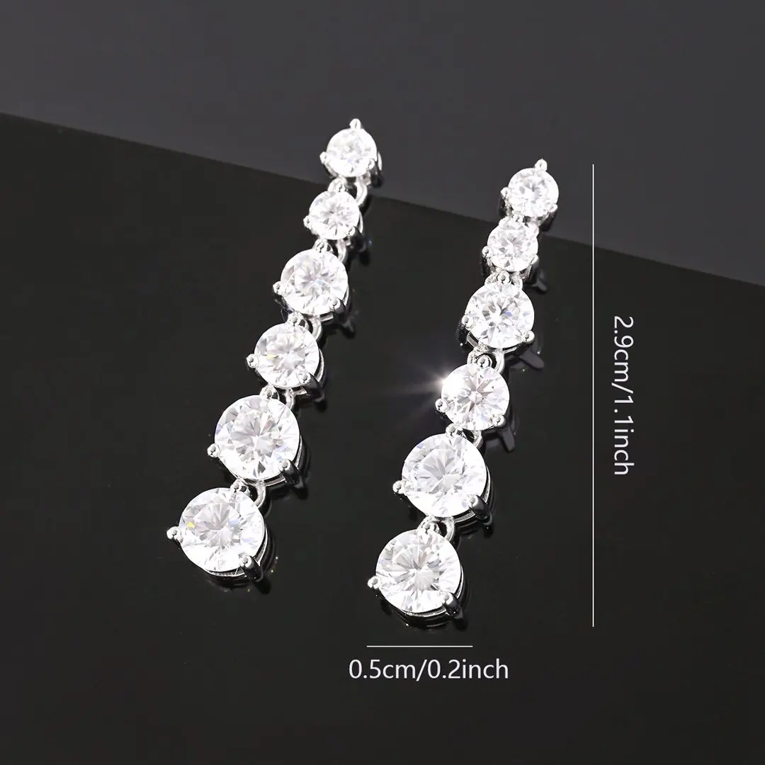 S925 Silver Plated 18K Platinum Round Moissanite Diamond Meteor Earrings 3.6ct