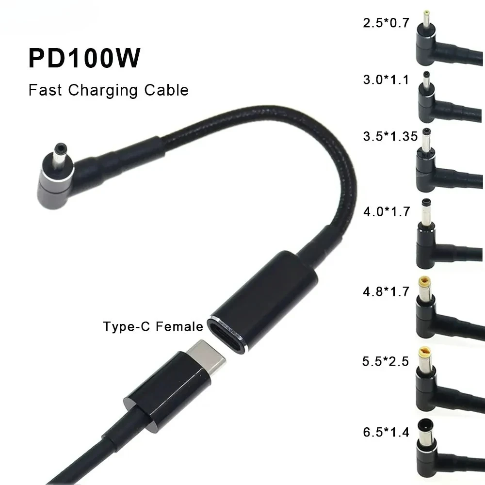 100W Type-C Female to 2.5*0.7 5.5*2.5MM DC Male Plug Adapter Converter USB C PD Fast Charging Cable Power Cord For Laptop PC
