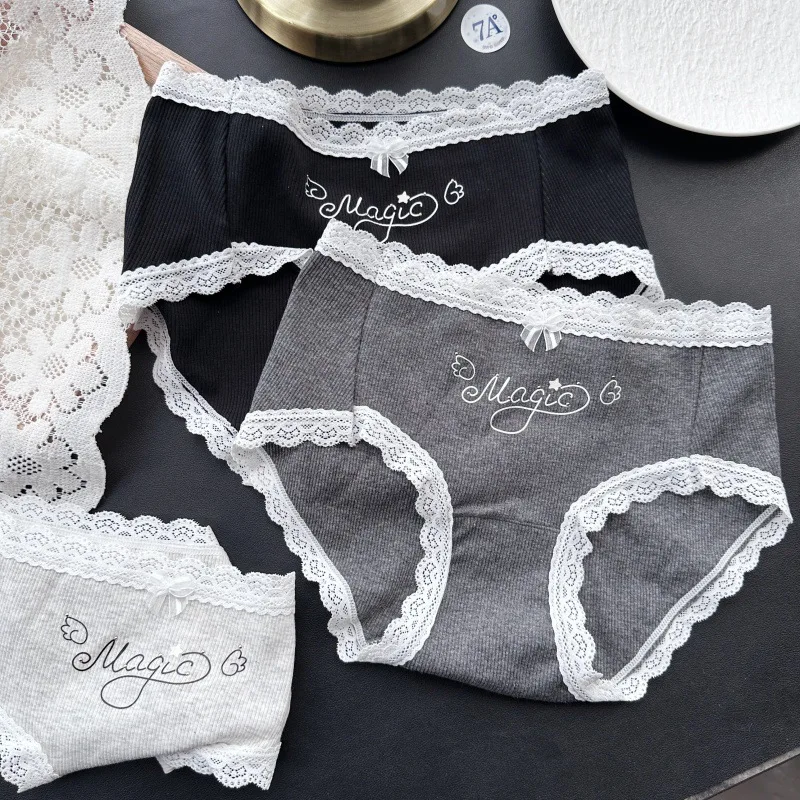 SP&CITY Sweet Girl Bow Cute Cotton Underpants Women's Letter Lace Edge Threaded Soft Seamless Panties Comfort Breathable Briefs